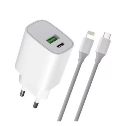 4-OK hálózati töltő USB+Type-C aljzat 20W + lightning kábel